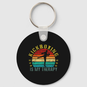 Kickboxing Is My Therapy Funny Retro Keychain