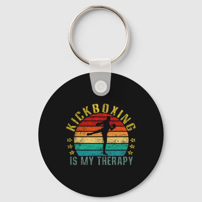 Kickboxing Is My Therapy Funny Retro  Keychain (Front)