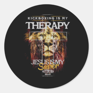 Kickboxing Is My Therapy Jesus My Savior Mma Fight Classic Round Sticker