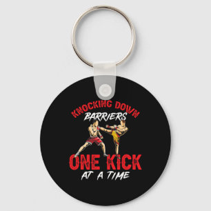 Kickboxing Kickboxer Knocking Down Byrriers One Ki Keychain