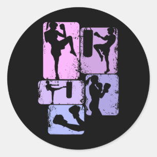 Kickboxing Kickboxer Taekwondo Karate Girls Kids W Classic Round Sticker