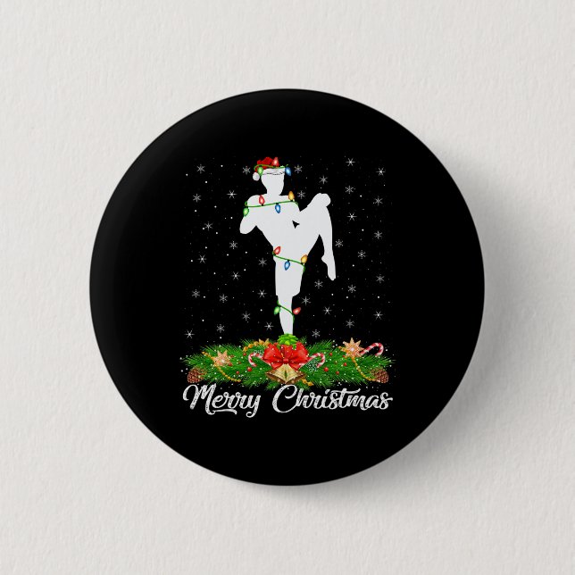 Kickboxing Lover Matching Santa Hat Kickboxing Chr 2 Inch Round Button (Front)