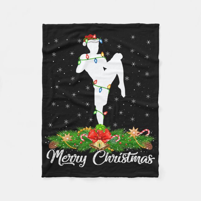 Kickboxing Lover Matching Santa Hat Kickboxing Chr Fleece Blanket (Front)