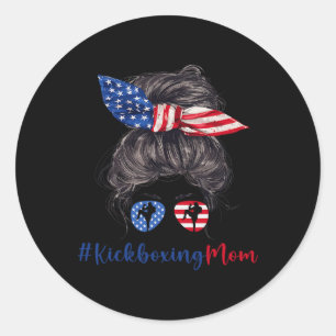 Kickboxing Mom American Flag Mothers Day Gift 4th Classic Round Sticker