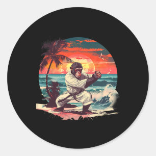 Kickboxing Monkey Tropical Sunset Taekwondo Monkey Classic Round Sticker