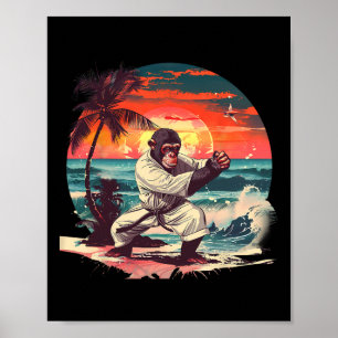 Kickboxing Monkey Tropical Sunset Taekwondo Monkey Poster