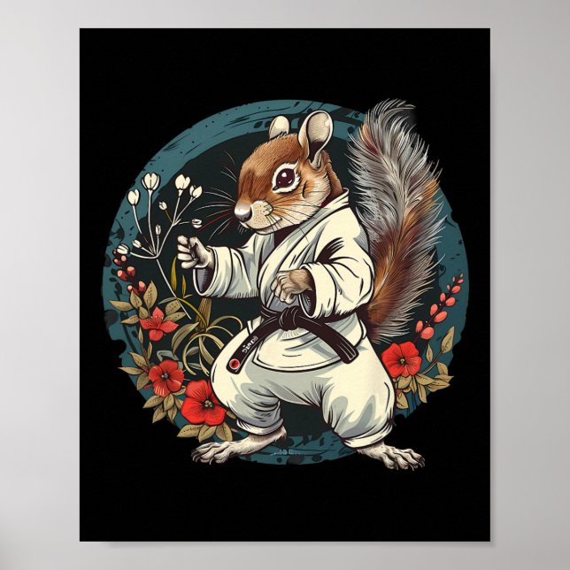 Kickboxing Squirrel Floral Judo Squirrel Lover Kar Poster (Front)