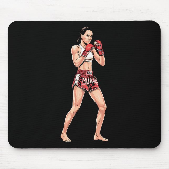 Kickboxing Stance Thai Boxing A Muay Thai Fighter  Mouse Pad (Front)
