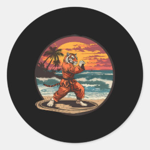 Kickboxing Tiger Beach Sunset Karate Taekwondo Tig Classic Round Sticker