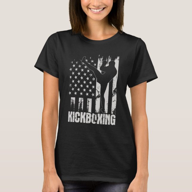 Kickboxing  USA American Flag Kickboxer Combat Sel T-Shirt (Front)