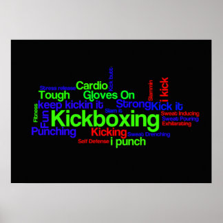 Kickboxing Word Cloud Bright on Black Poster