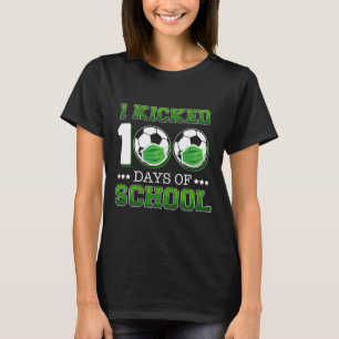 Kicked 100 Days Of School Soccer Wearing Face Mask T-Shirt