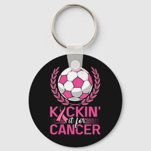 Kickin It for Cancer Soccer Pink Ribbon Breast Can Keychain