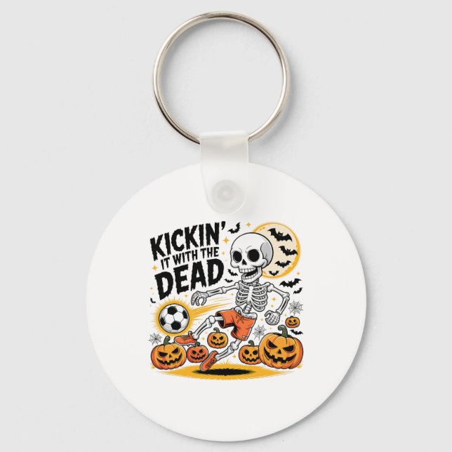 Kickin' It Halloween Skeleton Soccer Player  Keychain (Front)