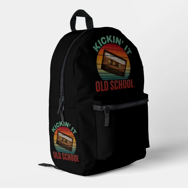 Kickin' It Old School Cassette Tape Printed Backpack (Back Corner Left)