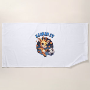 Kickin It Soccer Player Giraffe Ball Girls Boys An Beach Towel