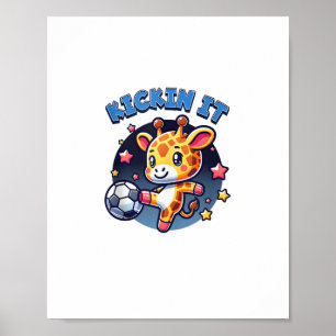 Kickin It Soccer Player Giraffe Ball Girls Boys An Poster