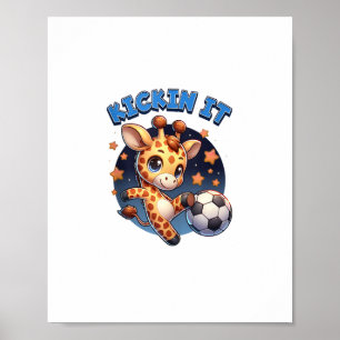 Kickin It Soccer Player Giraffe Ball Girls Boys An Poster