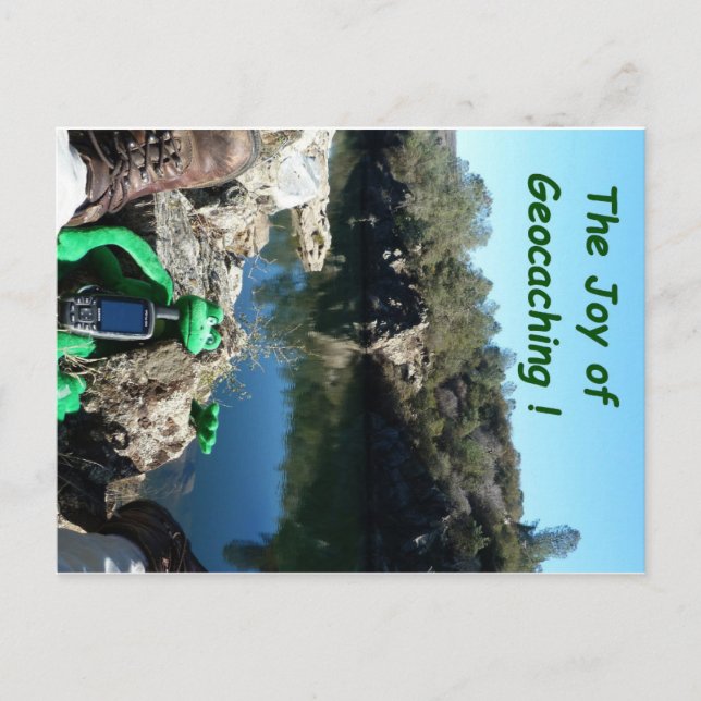 Kicking back on a rocky trail by a river postcard (Front)