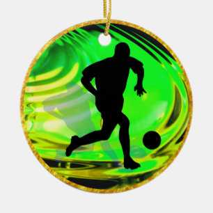Kicking Balls in Green and Gold Ceramic Ornament