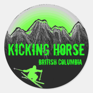 Kicking Horse British Columbia green ski stickers