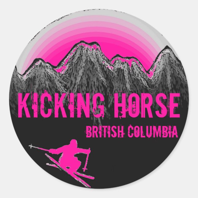 Kicking Horse British Columbia pink ski stickers (Front)