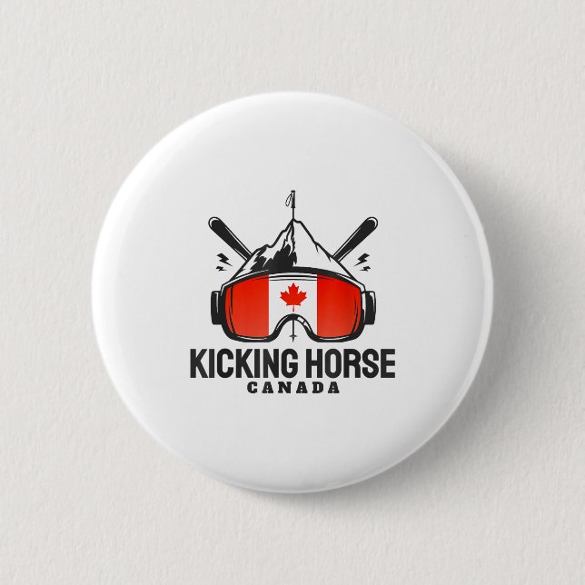 Kicking horse canada ski retro skiing  2 inch round button (Front)