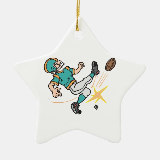 kicking off football player ceramic ornament (Front)