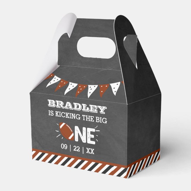 Kicking The Big One | Football 1st Birthday Favor Box (Front Side)