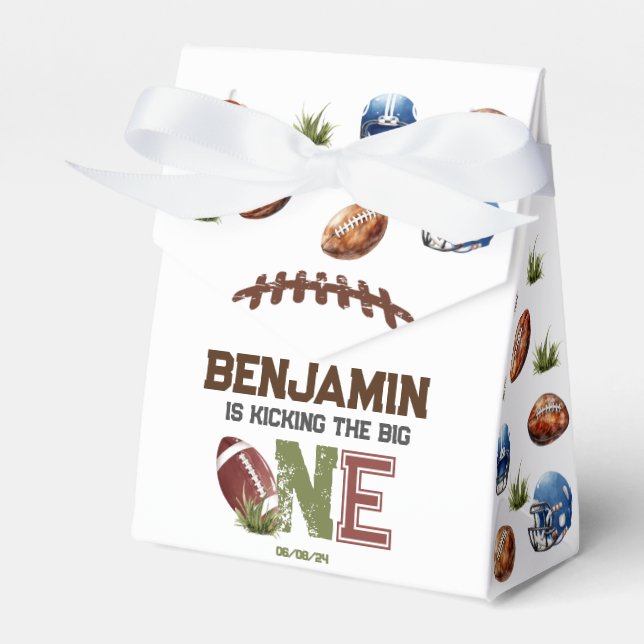 Kicking The Big One Football 1st Birthday  Favor Box (Front Side)