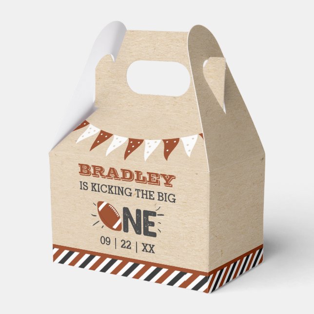 Kicking The Big One | Football 1st Birthday Favor Box (Front Side)