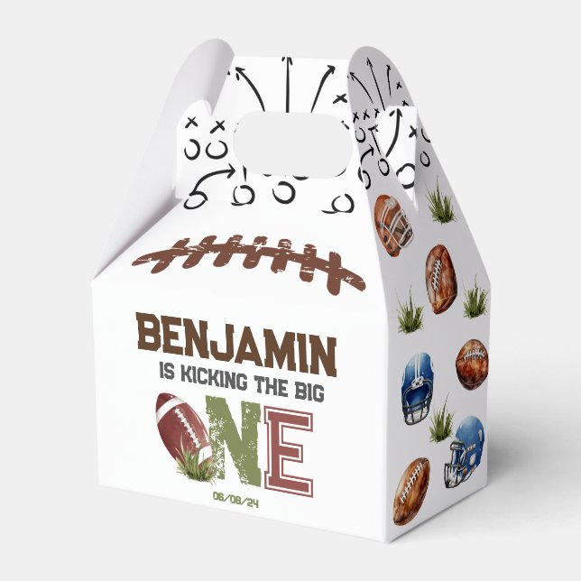 Kicking The Big One Football 1st Birthday Favour Favor Box (Front Side)