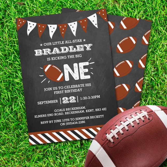 Kicking The Big One | Football 1st Birthday Invitation (Creator Uploaded)