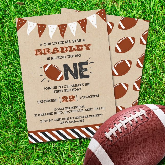 Kicking The Big One | Football 1st Birthday Invitation (Creator Uploaded)