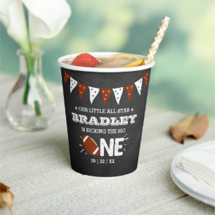 Kicking The Big One   Football 1st Birthday Paper Cups