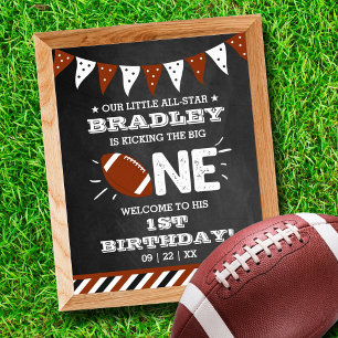 Kicking The Big One   Football 1st Birthday Poster