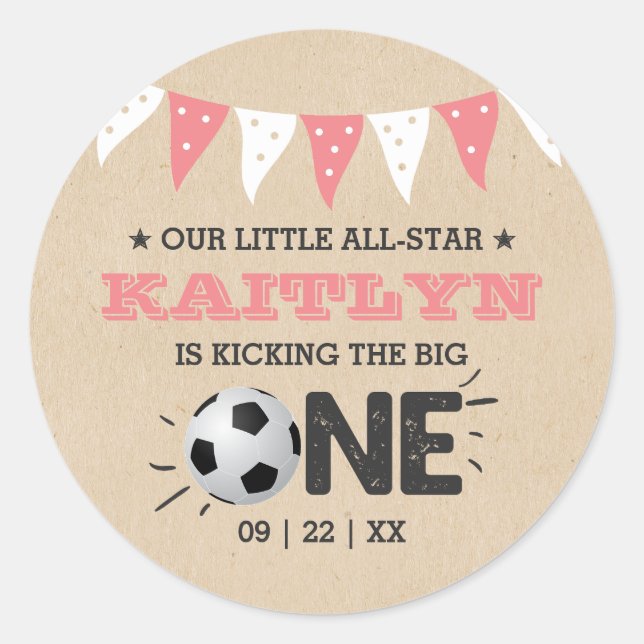 Kicking The Big One | Soccer 1st Birthday Classic Round Sticker (Front)