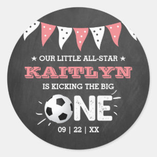 Kicking The Big One   Soccer 1st Birthday Classic Round Sticker