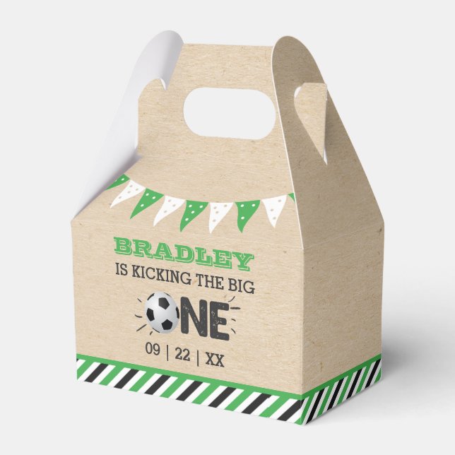 Kicking The Big One | Soccer 1st Birthday Favor Box (Front Side)