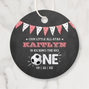 Kicking The Big One Soccer 1st Birthday Favour Tags
