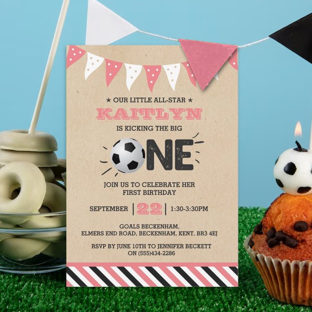 Kicking The Big One | Soccer 1st Birthday Invitation (Creator Uploaded)