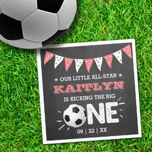 Kicking The Big One Soccer 1st Birthday Napkin