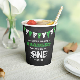 Kicking The Big One Soccer 1st Birthday Paper Cups