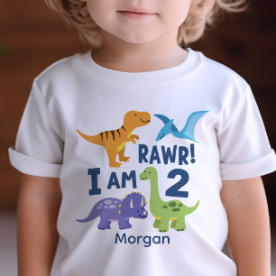 Kid 2nd Birthday Dinosaur Rawr Personalized Baby T-Shirt