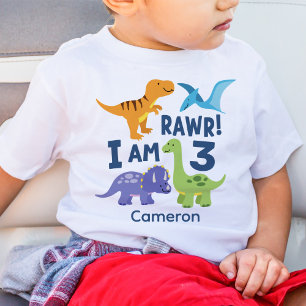 Kid 3rd Birthday Dinosaur Rawr Personalized Baby T-Shirt