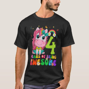 Kid 4 Years Old Unicorn Gift 4th Birthday Girl Uni T-Shirt