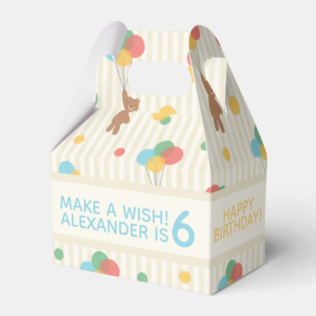 Kid Birthday Balloons Teddy Bear Age Favour Box (Front Side)