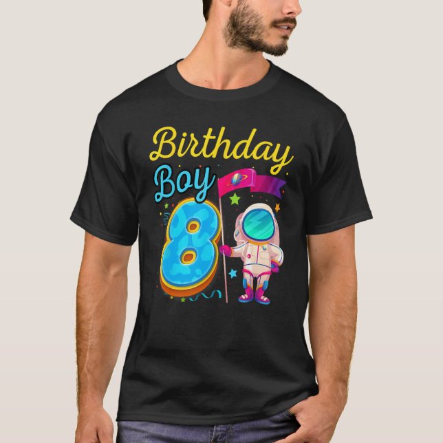 Kid Eight 8th Birthday Moon-Space Astronaut-Galaxy T-Shirt (Front)