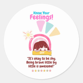 Kid Emotion Featuring Shy Classic Round Sticker