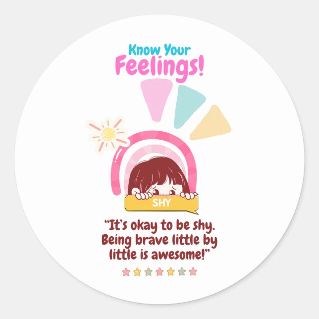 Kid Emotion Featuring Shy Classic Round Sticker (Front)
